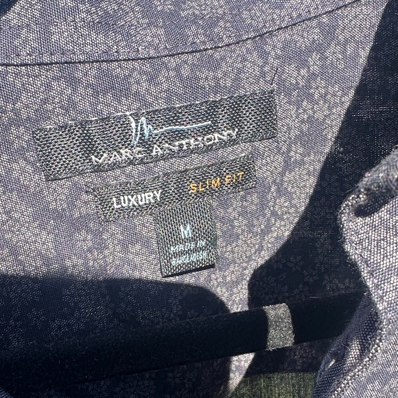 Marc Anthony Luxury Slim Fit Blue Gray Patterned Button Down Shirt - Picture 3 of 5